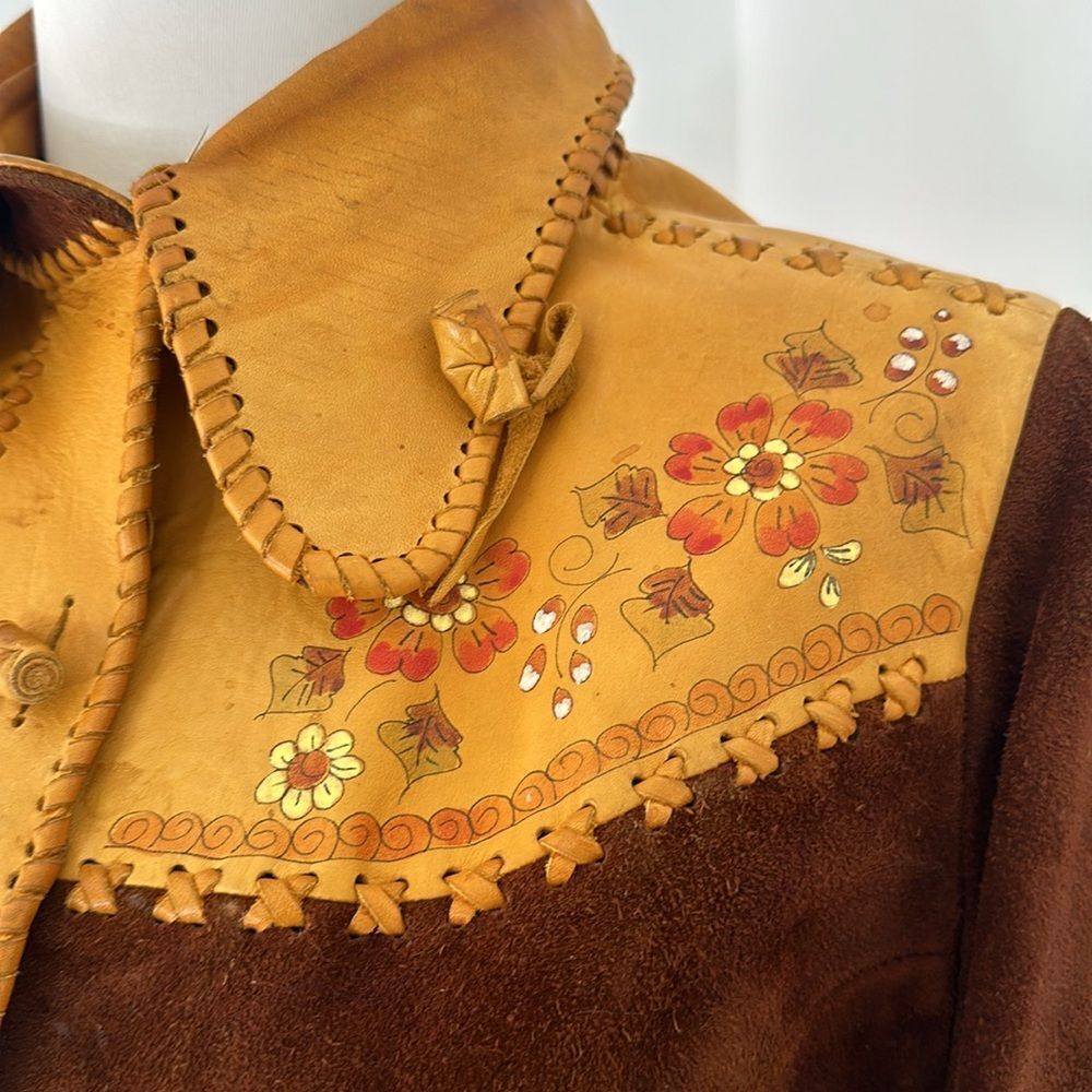 Vintage 70s CHAR Handpainted Hippy Genuine Suede Jacket - Picture 4 of 15